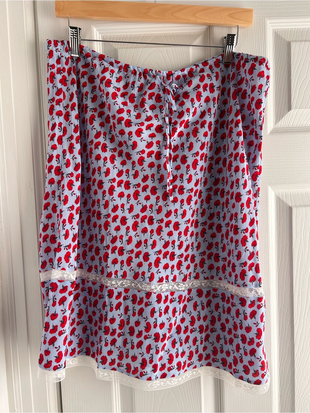 J. Crew Rouje Light Blue Slip Skirt with Red Floral Print